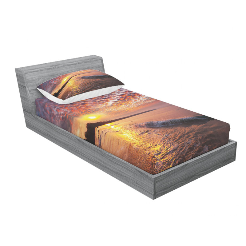 Ensemble de draps en soleil avec ciel en mer, Ensemble de draps pour lit simple TG avec drap-hou