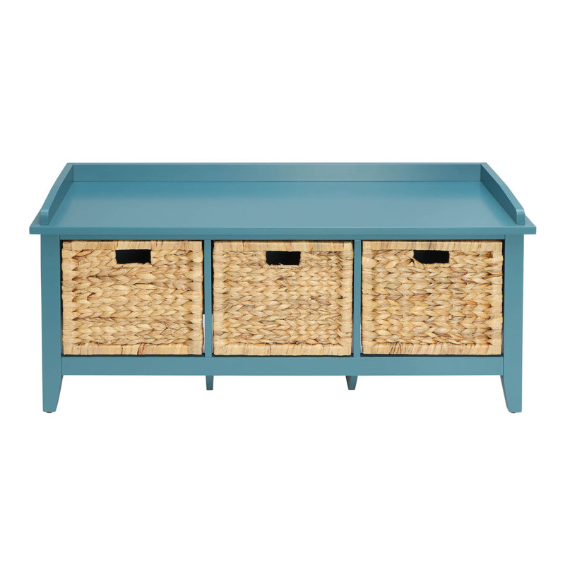 Beige And Teal Bench With 3-Drawer, Teal