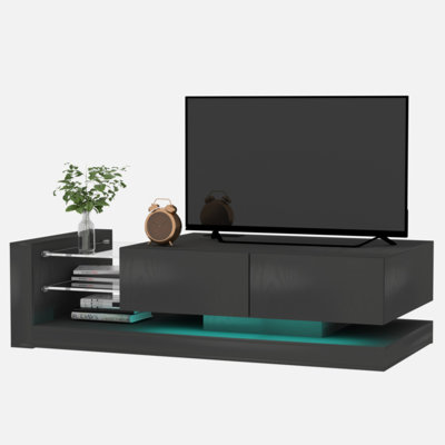 TV Console With Storage Cabinets, Full RGB Color 31 Modes Changing Lights Remote RGB LED TV Stand, Modern Entertainment Center (White For 75 Inches TV -  Ivy Bronx, 750B53110BBE4828865412E0C80C042D