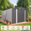 Remise de rangement extérieure en métal 10 x 14 pi, remise de jardin grise avec 3 portes verrouillables et fenêtre transparente, remise pour vélo toutes saisons, tondeuse à gazon, outils de jardinage
