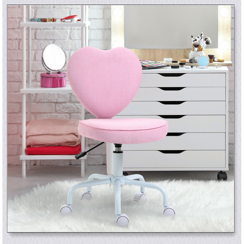 Chaise de bureau en forme de cœur Heart Love avec dossier réglable avec hauteur réglable et roulettes pivotantes à 360 °, rose