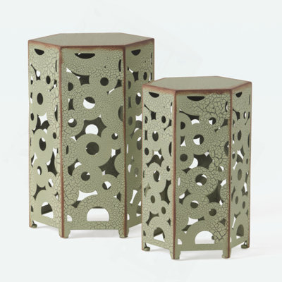 Patio Intricate Carved Accent Table - Metal Side Table, Multi-Functional End Table for Outdoor, Living Room, Bedroom & Entryway Decor