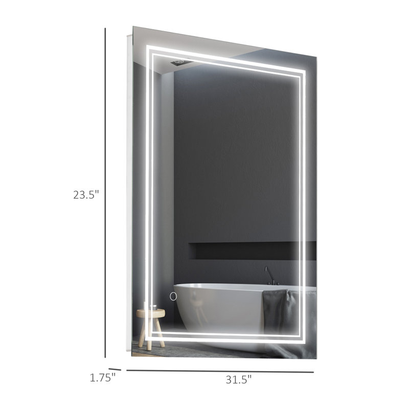 Miroir de salle de bain 32 po x 24 po à DEL kleankin, miroir de meuble-lavabo lumineux à fixation murale, avec bouton tactile intelligent, imperméable 