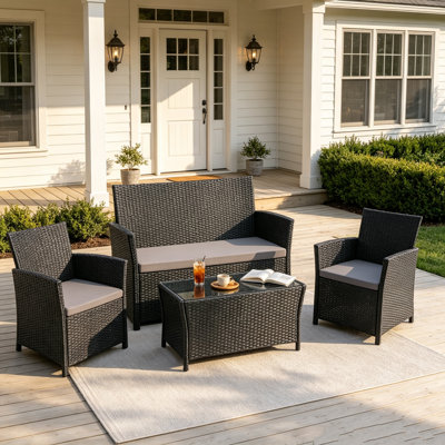 Ensemble de conversation pour patio pour 4 personnes avec coussins