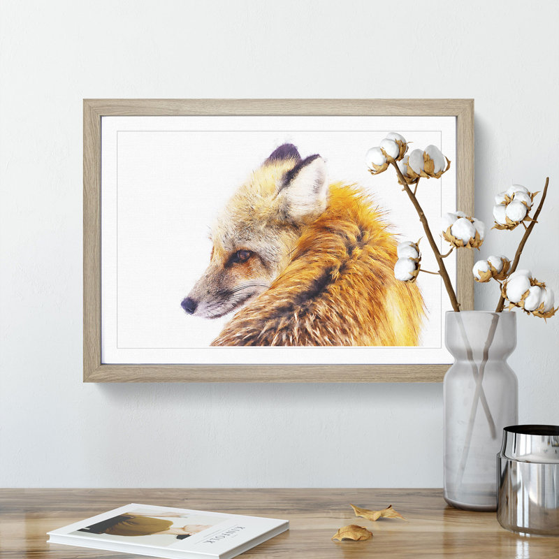 Red Fox in Winter - Framed Print, 24cm H x 33cm W x 2cm D, Oak Framed