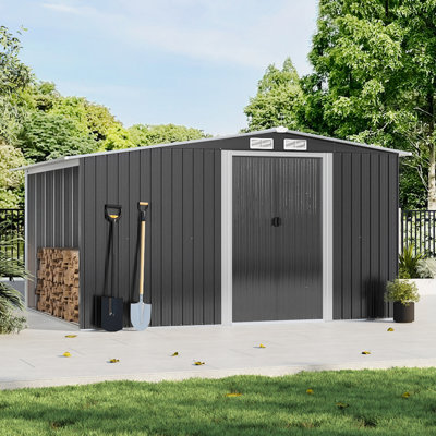 Garden Metal Storage Shed with Log Storage