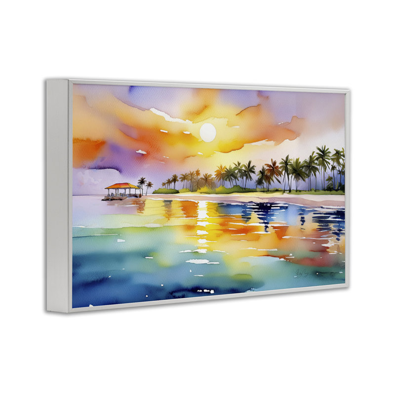 Giclée encadrée par Caribbean Calm Sunset, design par Shelly Craig, H 20 po x l 30 po, Encadrement giclée blanc côtier