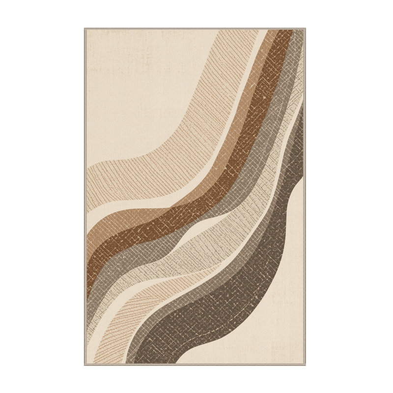 Tapis beige lavable à la machine à aspect rétro et moderne rétro, 7 x 9