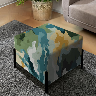 Artistic Green And Blue Camouflage - Camouflage Square Ottoman