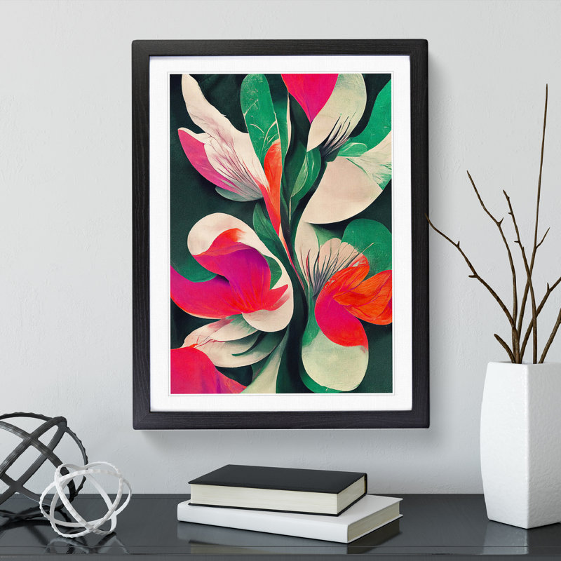 Abstract Floral Painting No.4 - Framed Print, 34cm H x 25cm W, Black