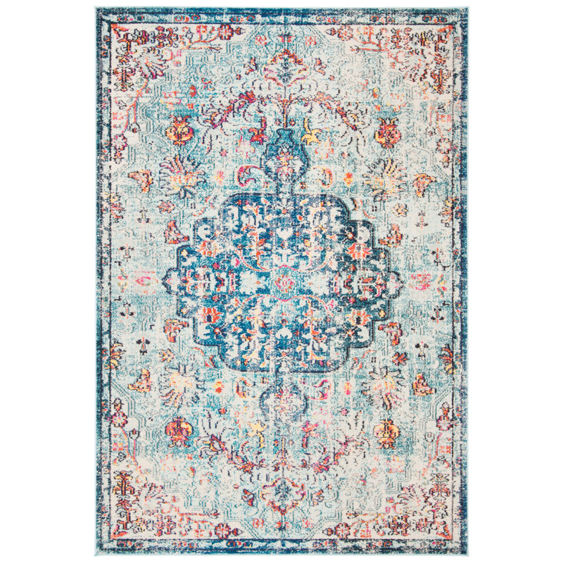 Felty Oriental Area Rug, Blue/Red/Beige, Rectangle 5'3" x 7'6"