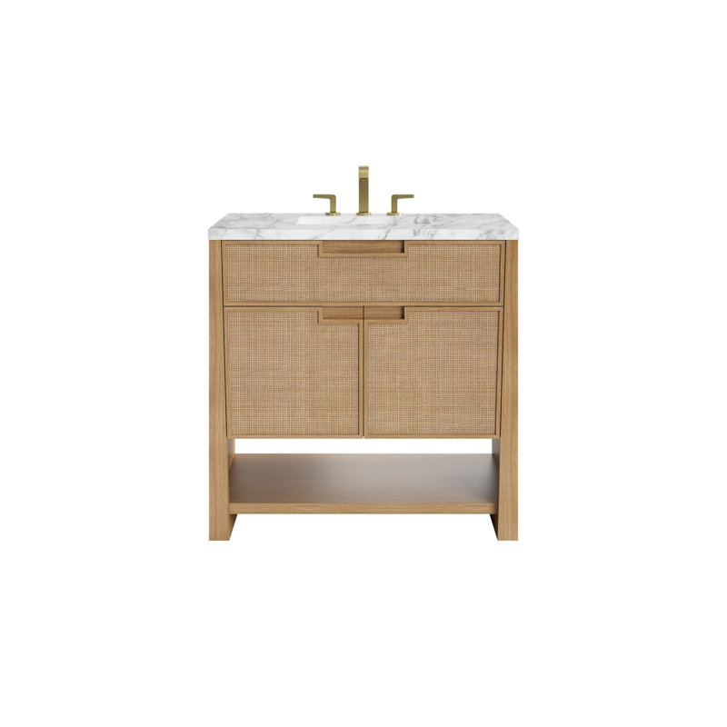Solene 36'' W Single Vanity, Carrara White Marble, 8" Widespread