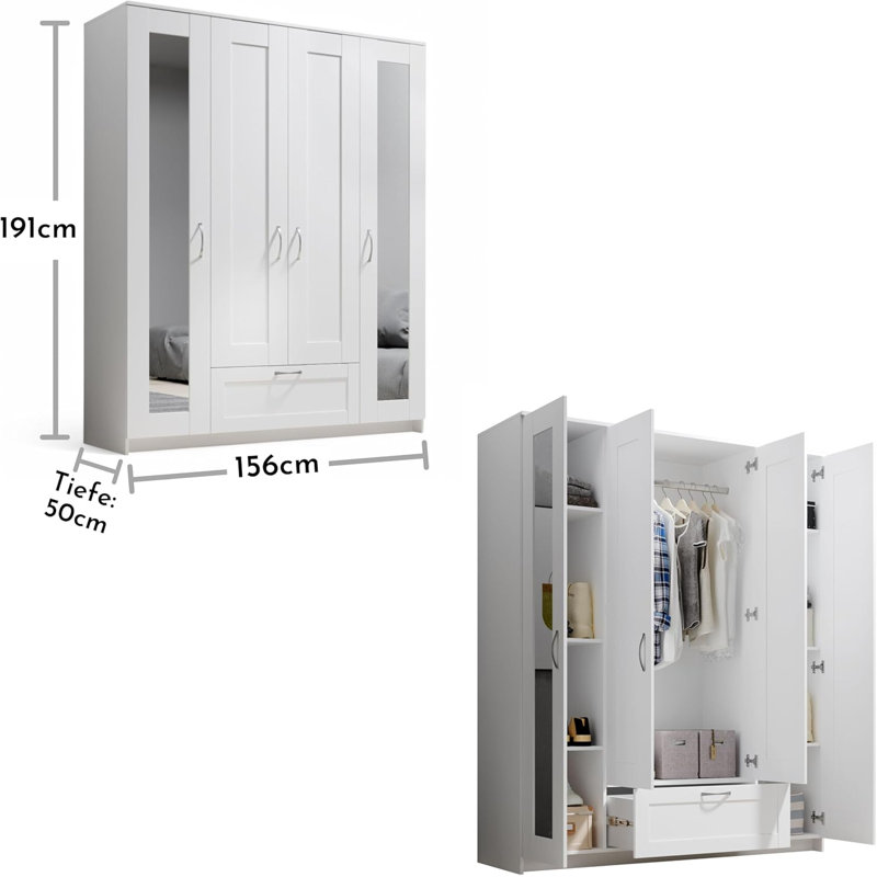 Lepini 4 Door Manufactured Wood Wardrobe