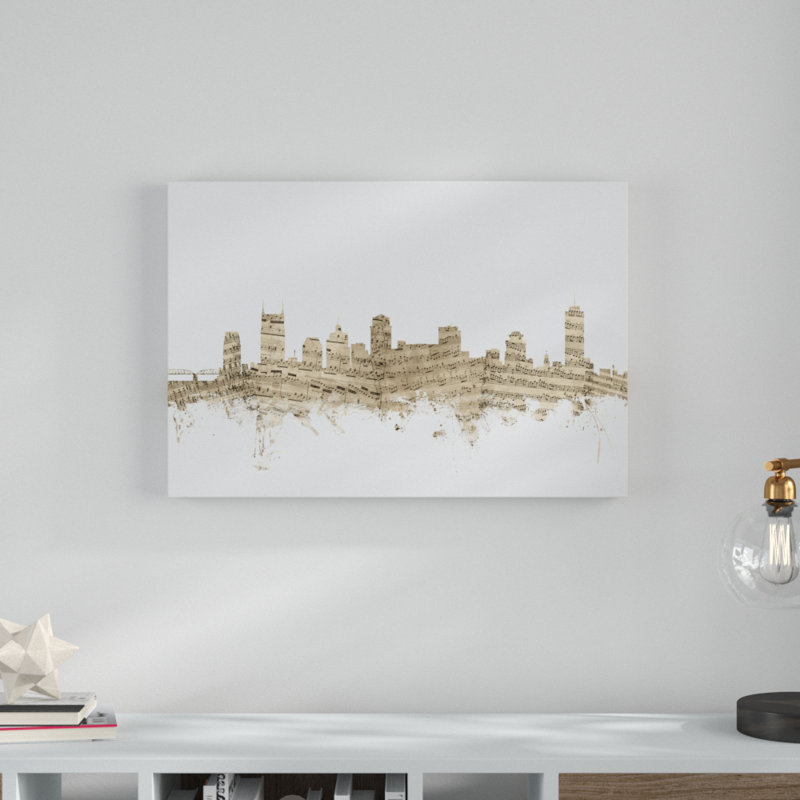 « nashville tennessee horizon sheet music ii », impression sur toile tendue brun clair/brun, H 30 po x l 47 po x P 2 po