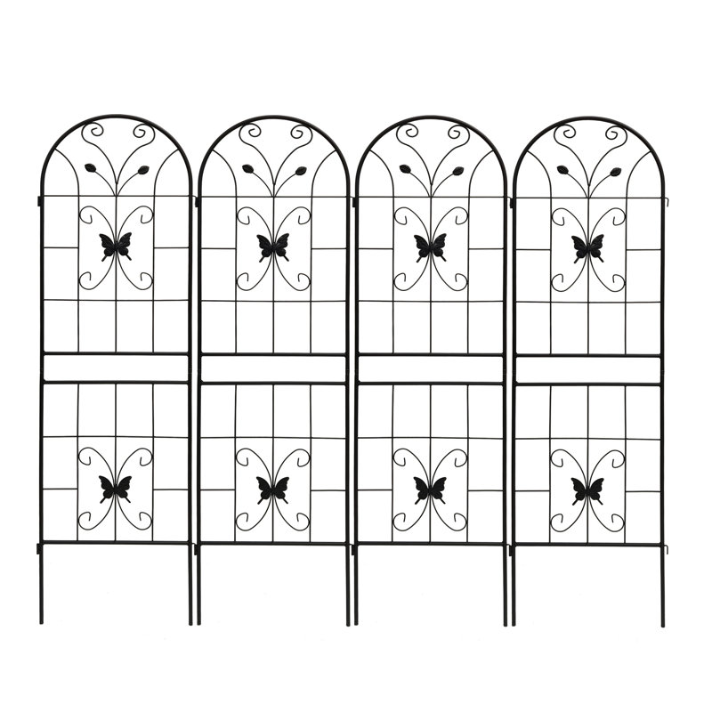 Paquet de 4 treillis en métal 71 po x 19,7 po noir, support pour plantes grimpantes comme les pois et le concombre
