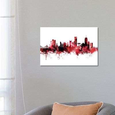 Boston Skyline Red Black by Michael Tompsett - Wrapped Canvas Painting