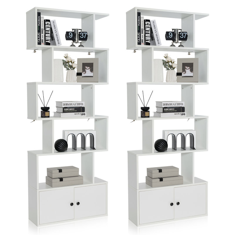 72''H X 27.5''W 2 PCS 6-Tier Bajulal Geometric Storage Bookcase, White