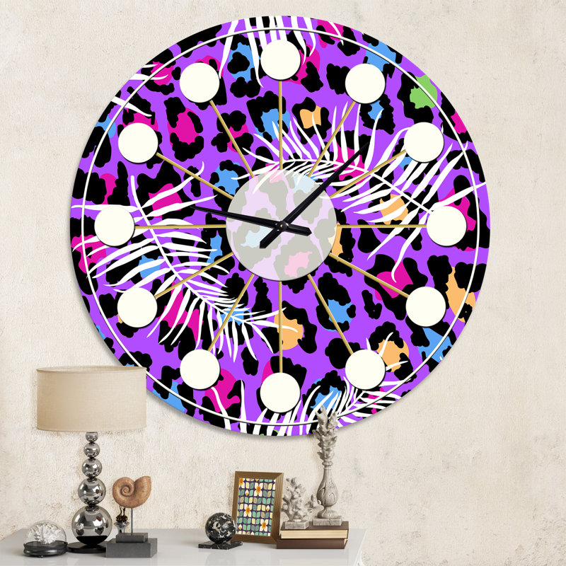 Horloge murale Leopard Fur Safari V - Mid-Century, Moyenne