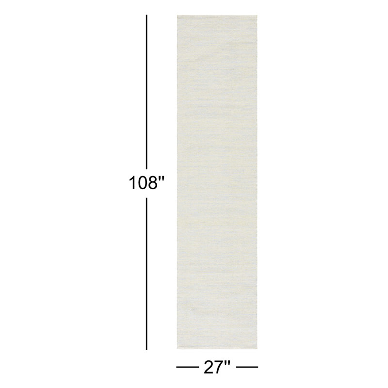 Tapis vert / ivoire en coton fait à la main Dallis, Tapis de couloir 2 pi 3 po x 9 pi