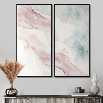Mystère des vagues dans le rosé élevé II - Art abstrait à l'encre liquide