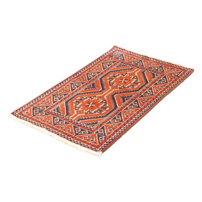 Tapis bleu marine foncé en laine noué à la main de conception unique 2 pi 10 po x 4 pi 11 po New Age