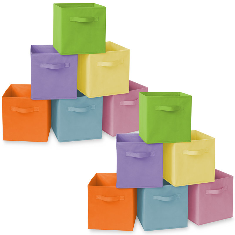 Collapsible Fabric Cubes, 11" Storage Bins (Set of 12), Blue/Green/Yellow/Pink/Orange/Purple