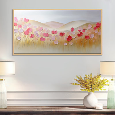 Pink Red Poppies in the Summer Breeze – Pink Floral Large Wall Art, Nature Framed Canvas Print