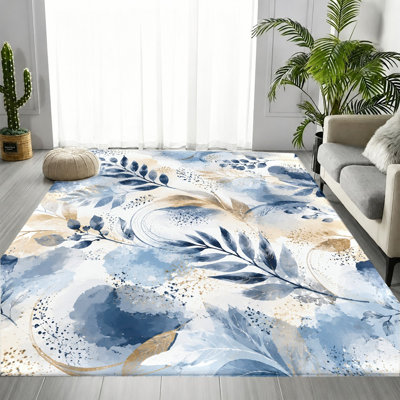 Tapis artistique à feuilles d'aquarelle, motif botanique, tapis antidérapant lavable à la machine, décoration intérieure abstraite pour salon, chambre à coucher, bureau, salle à manger, couloir, appartement