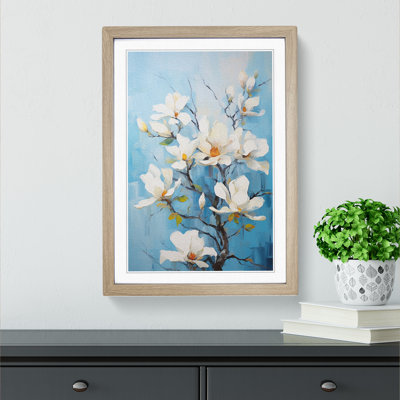 Magnolia Flower Action Painting - Single Picture Frame Print on Wood