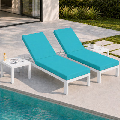 Ensemble de chaises longues d'extérieur en aluminium 4 pièces avec dossiers réglables, tables d'appoint et coussins