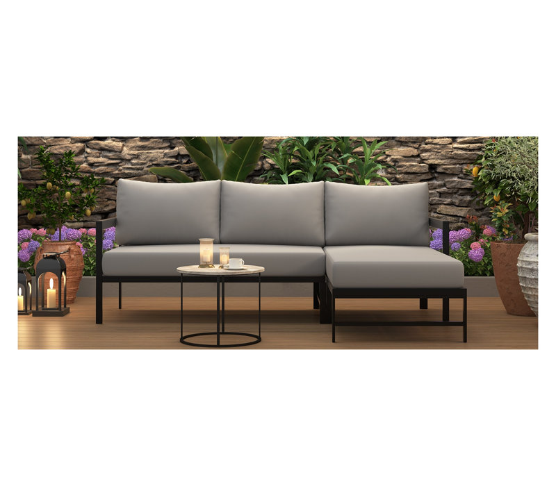 U_STYLE Canapé modulaire d'extérieur en L avec structure en fer, ensemble de patio gris résistant aux intempéries