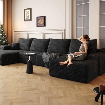 Eyisaen Oversized Corduroy Sectional Boneless Couch, 135" W U Shaped Modular Sectional Sofa with Chaise/Ottoman, Comfy Compress Sofa for Living Room (