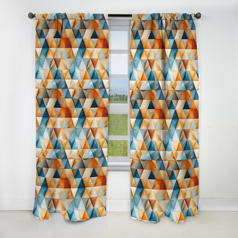 Orange et bleu symétrie triangles tranquilles - rideau occultant géométrique abstrait - 1 panneaux, L 52 po x L 95 po