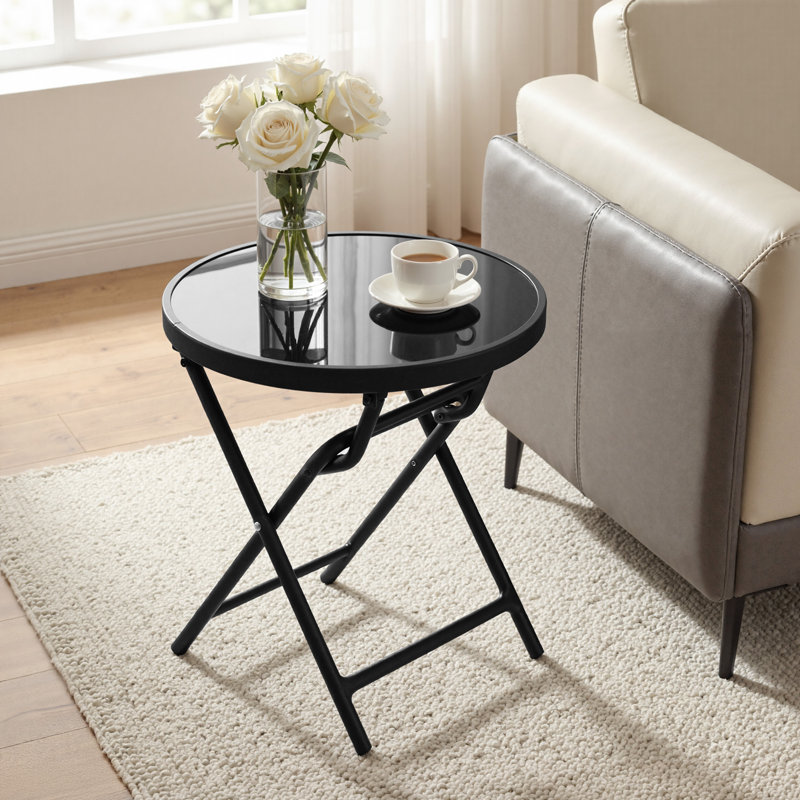 Table d'appoint ronde pliante d'extérieur avec plateau en verre trempé