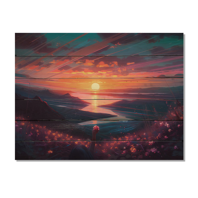 Magnifique coucher de soleil sur le lac et les montagnes II, H 10 po x l 20 po x P 0,78 po