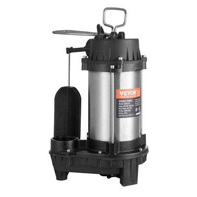 Submersible Sewage Pump, 0.75HP 5000 GPH, Cast Iron Sewage Water Pump With 28 Ft Lift 10 Ft Power Cord And Automatic Float Switch, Stainless Steel For Clean Flooded Basement Yard Farm Sewer
