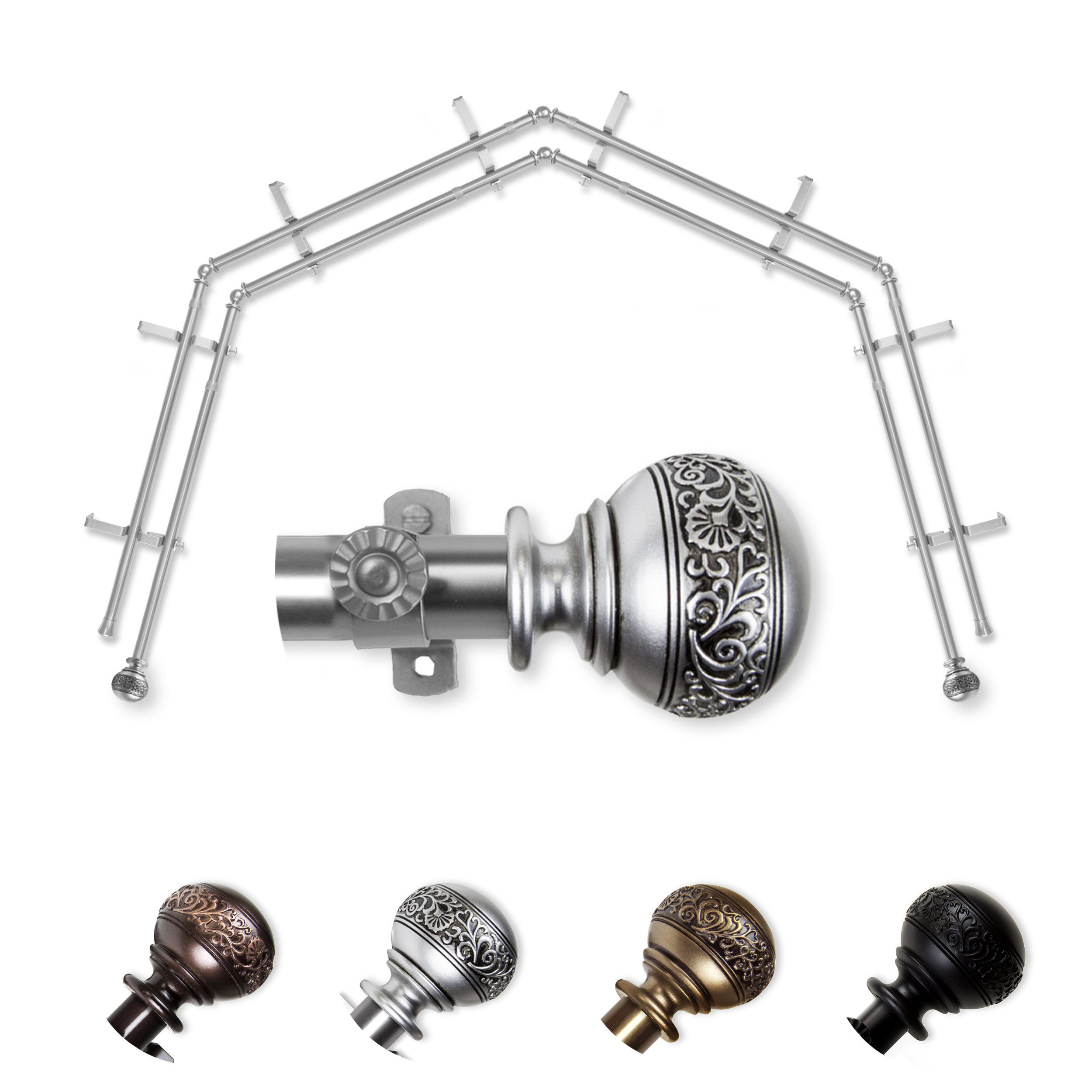 Rod Desyne Naomi Steel Adjustable Overall Width Bay Window Double