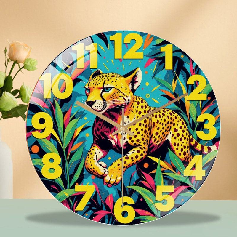 Horloge murale léopard 12 po, Yellow/Blue/Green, Panther Silent Quartz Movement I