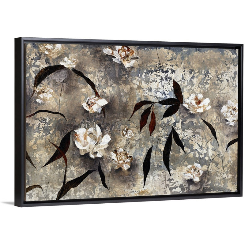 « white camellia », peinture sur toile, H 33,7 po x l 49,7 po x p 1,75 po, Cadre flottant noir