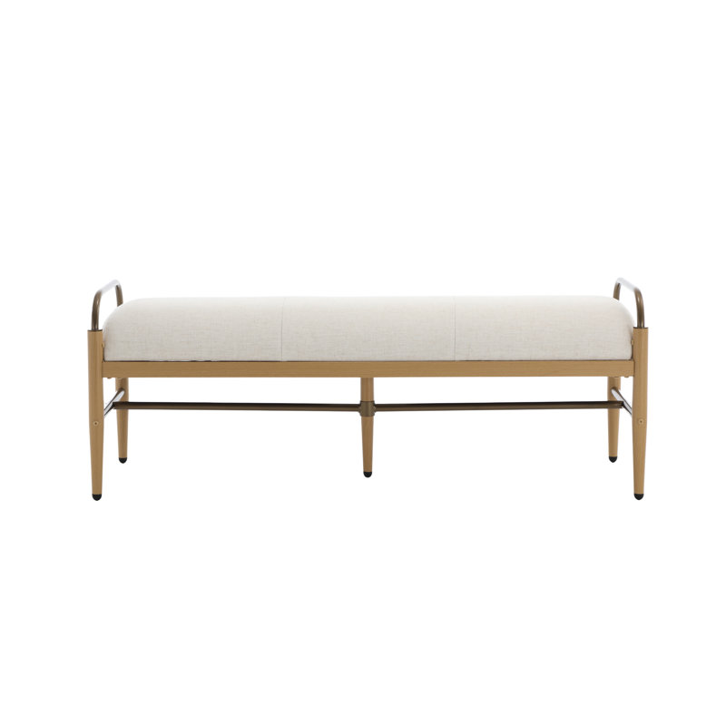 Modern Bench With Metal Frame, Linen Beige/Natural