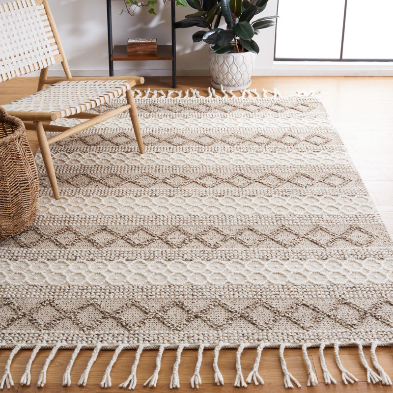 Tapis en laine / coton tissé à la main Natura ivoire / brun, Rectangle 5 pi x 8 pi