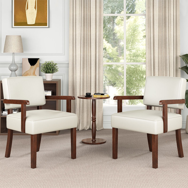32.6'' Tall Modern Leather Tufted Upholstered Accent Armchair With Solid Wood Frame, Beige Faux Leather