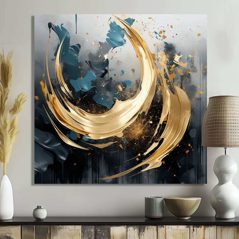 Wild Whirling Gold - spirale abstraite, art mural, Toile tendue, H 36 po x l 36 po x P 1,5 po