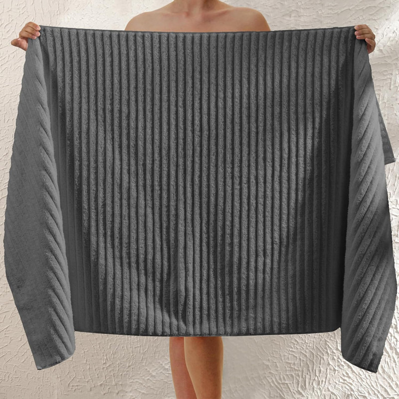 Elegant Comfort 100% Turkish Cotton Braided Viscose Stripe Jumbo Bath Towel - Hotel Spa Quality Extra Large 35 X 70 Inch Bath Towel Soft