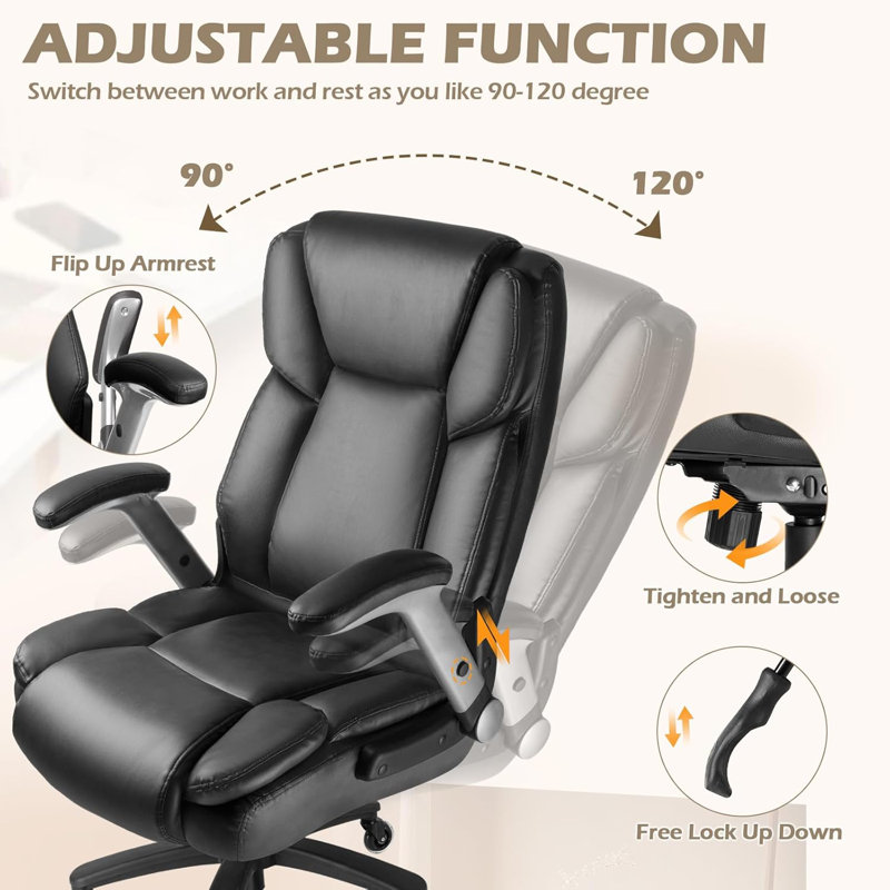 Big and Tall Office Chair with Flip-up & Adjustable Arms, Black