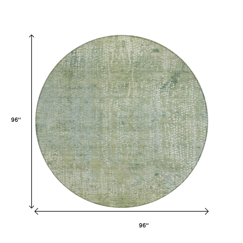 Tapis intérieur rond lavable abstrait vert et ivoire 8 pi
