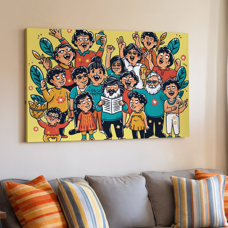 Reproduction d'art sur toile, "Illustration dynamique et ludique" mettant en vedette un groupe diversifié d'art de personnages engagés dans diverses activités