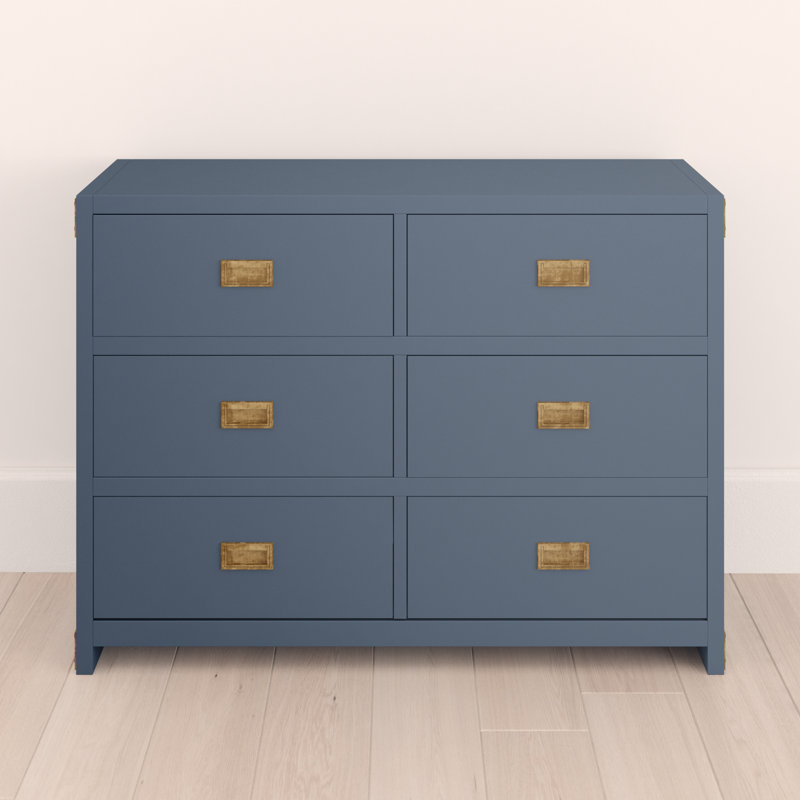 graphite blue dresser Hubble 6-Drawer Campaign-Inspired Manufactured Wood Viv + Rae Color: Stepped knobs are finished spring_2022_mailer_II White House Black Market Style:MG602