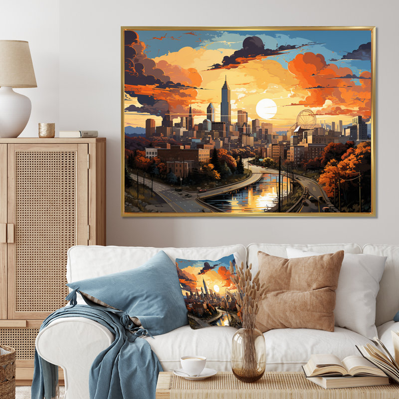 Atlanta Popart Landscape III - impression, H 34 po x l 44 po x P 1,5 po, Cadre flottant doré