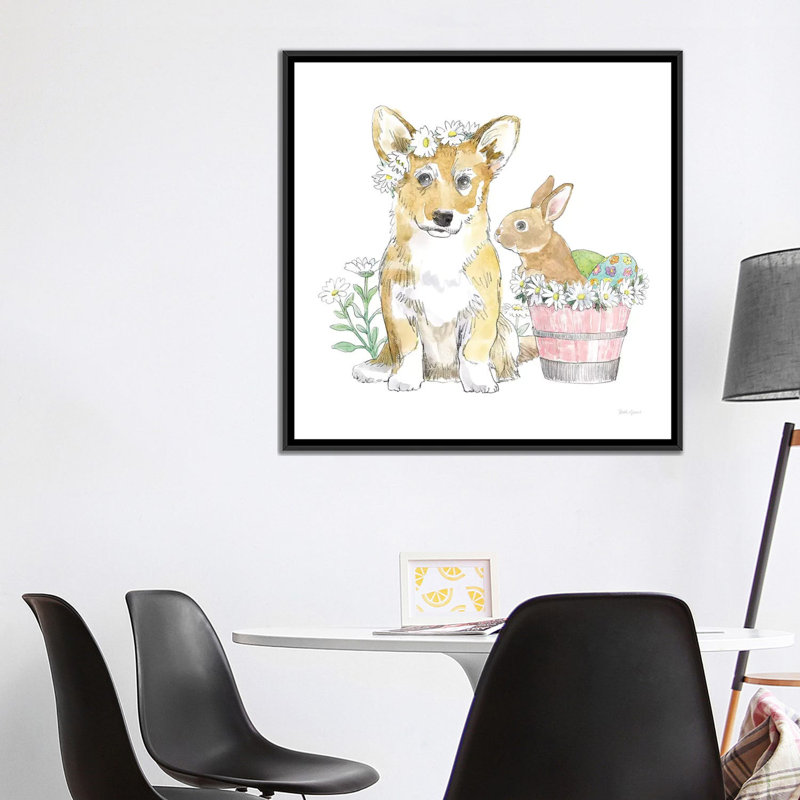 « pâques pups i », impression sur toile, H 18 po x l 18 po x P 1,5 po, Toile avec cadre noir, Pas de tapis